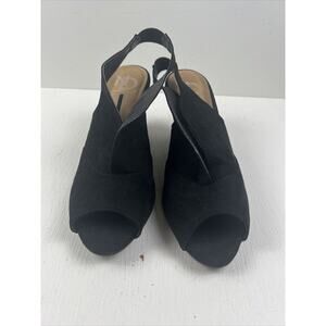 Women's 7 Wedge Shoes Peep Toe Sling Back Faux Suede from New Directions Black